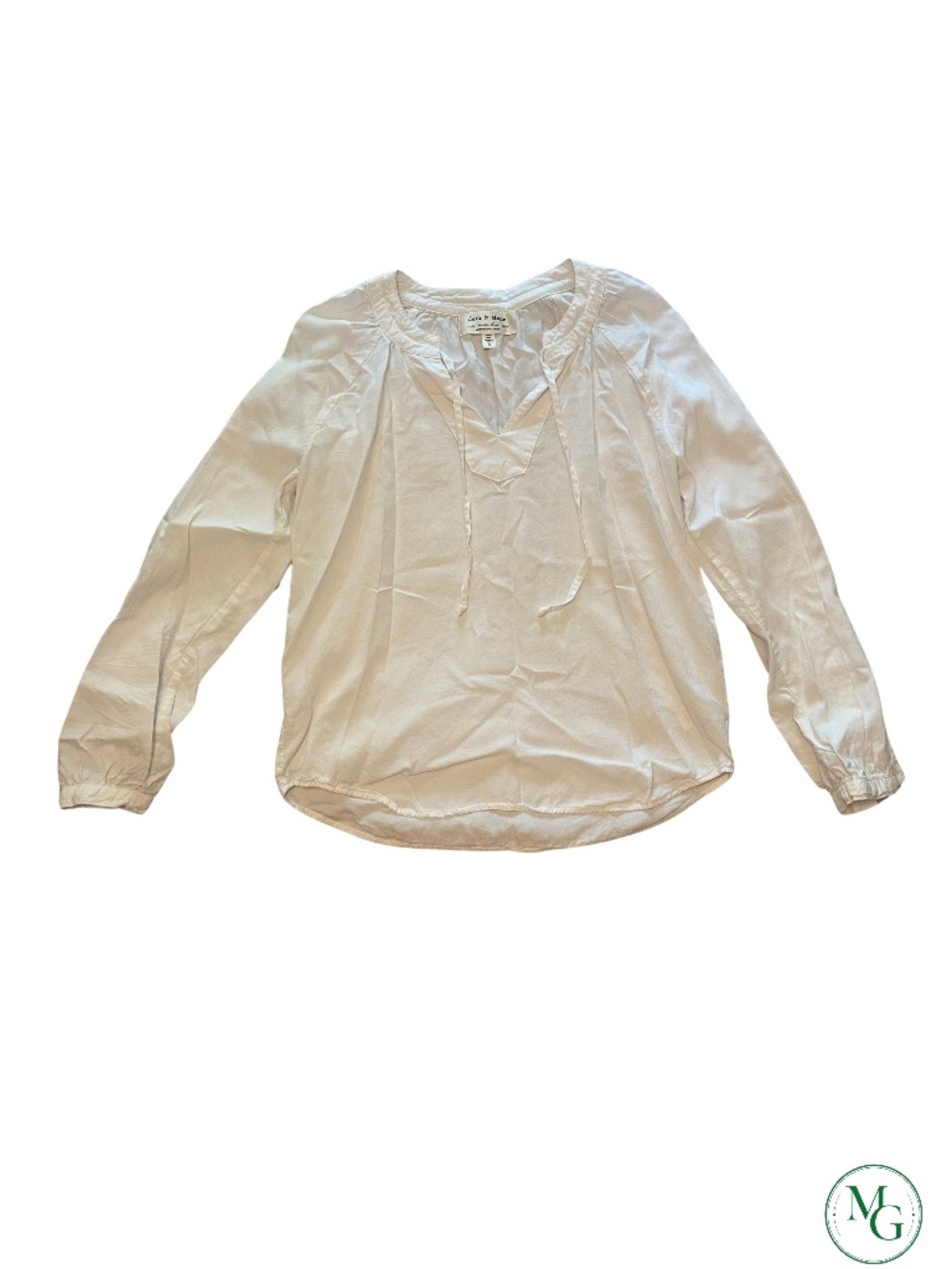 Cloth & Stone Anthropologie White Linen Blend Tie V-Neck Peasant Blouse Small